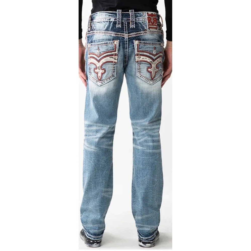 Mens Rock Revival Jean "Cypress" Red Snake Leather Inserts Straight Jeans Sz 32